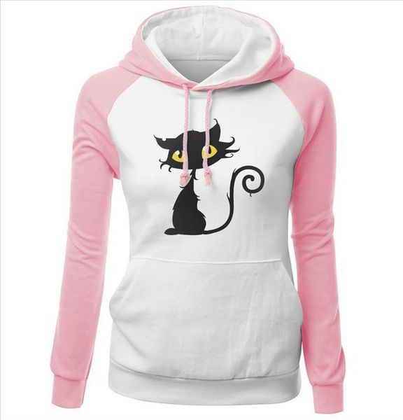 

autumn winter sweatshirts female fleece raglan hoody streetwear kawaii cat hip hop womens hoodies brand clothing harajuku, Black