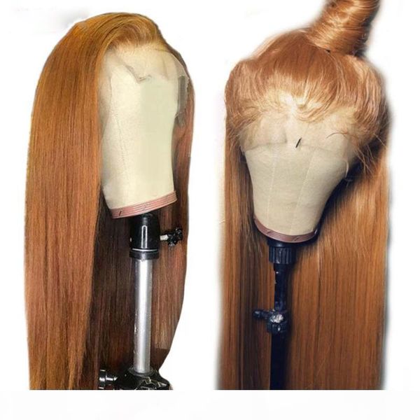 

simbeauty ginger blonde 13x6 lace front remy human hair 180density wigs preplucked hairline full lace silky straight wigs, Black;brown