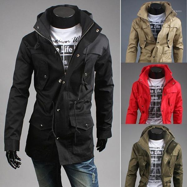 

autumn and winter new style men stand collar hooded dstring waist hing korean-style men jacket1, Black