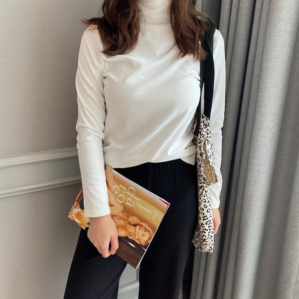 

[8-color thickening cationic base shirt] winter style boutique underwear women's dress pullover high collar long sleeve warm coa, White