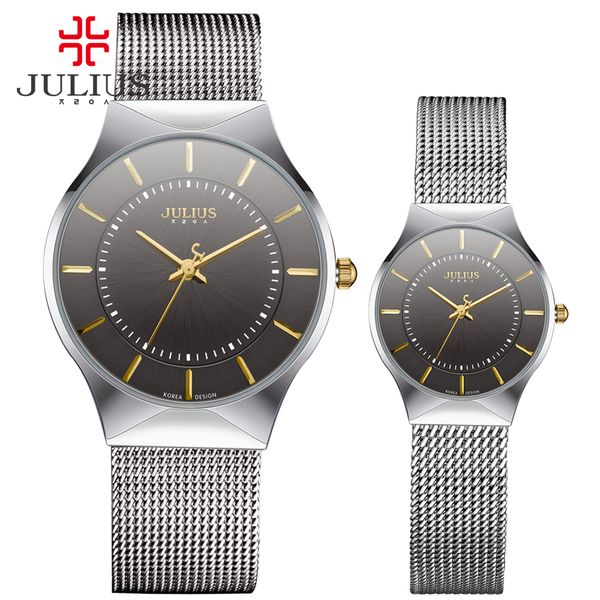 JULIUS 2022 ultima moda casual orologio di lusso marchio di alta qualità logo mano da uomo argento nero maglia ultrasottile quarzo interamente in acciaio impermeabile JA-577