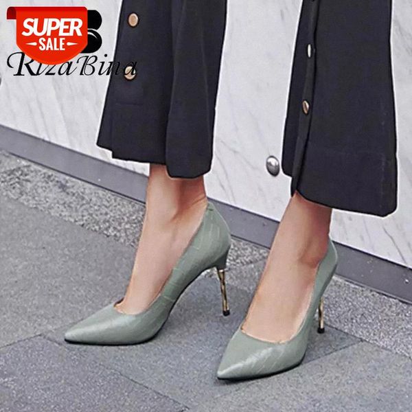 

rizabina women pumps shoes fashion pointed toe thin high heels shoes women genuine leather lady office work footwear size 33-42 #ms0c