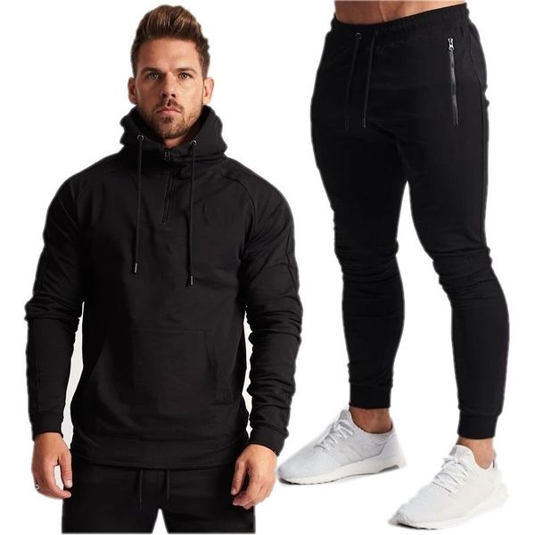 

muscle brother leisure sports fitness clothing men's suit autumn winter hooded sweater pants two piece set, Gray