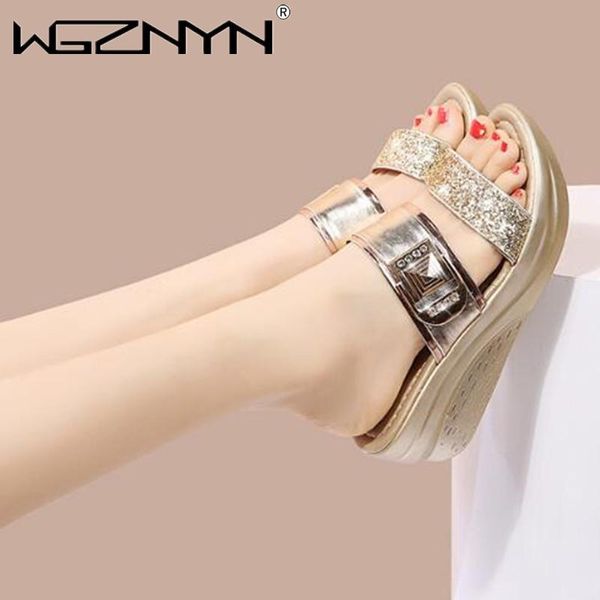 

slippers summer women sequins wedge bling platform flip flops soft comfortable casual shoes outdoor beach sandals ladies slides, Black