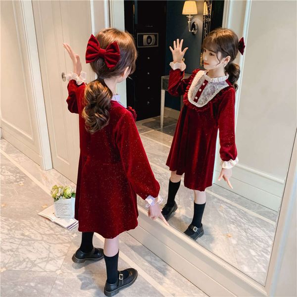 

thickened autumn drs 2020 new children's foreign sle winter girls' long sve princs skirt, Red;yellow