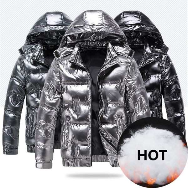 

men's down & parkas 2021 bright leather winter jacket casual parka outwear waterproof puffer padding warm stand with hood outwearing co, Black