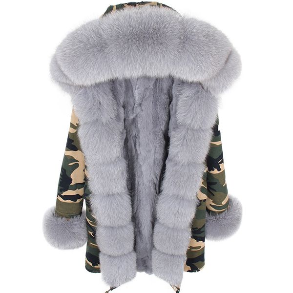 

new real 2021 coat women royal winter jacket fox fur collar lining mark long parka hood to dthick coarse water u6k8, Black