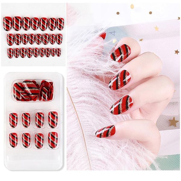

24pcs colorful false nails fake nail stickers full cover beauty nail art