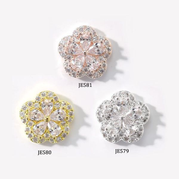 

2pcs/lot korea 3d alloy five-petal flower zircon nail art zircon metal manicure nails diy nail decoration, Silver;gold