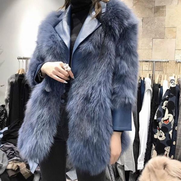 

women's fur & faux women 's korean -style high-grade coat mid-length suit collar leather smooth soft1, Black