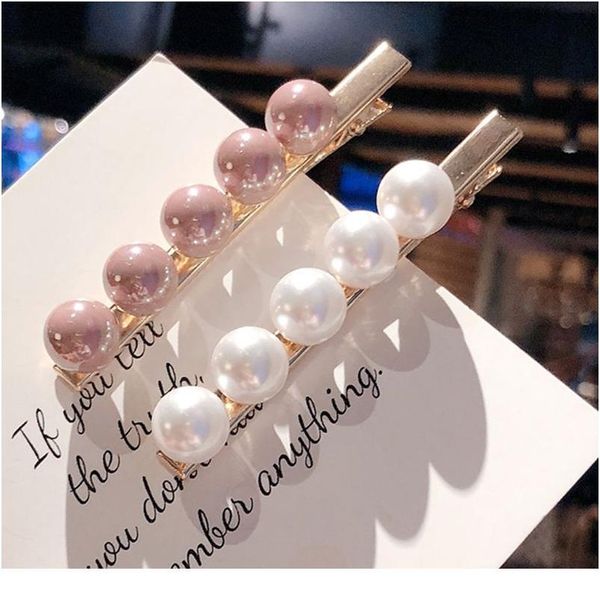 

women minimalist style metal alloy straight duckbill hair clips round peas ball faux pearl decor hairgrips glitter metal bbyzzn, Silver