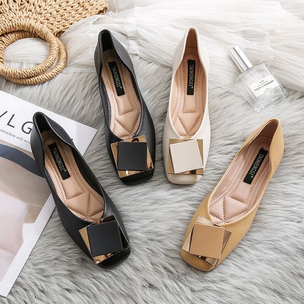 

lolita spring womens shoes 2022 new ballet flats women square toe buckle elegant pu leather solid flats shoes 43 ladies boat shoes, Black