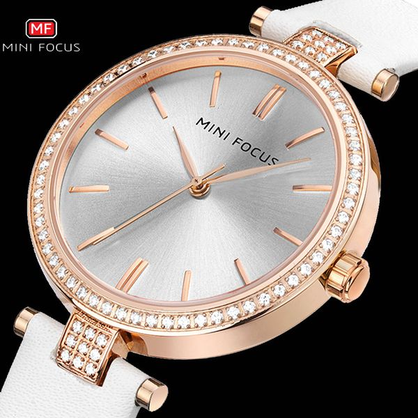 

minimalist ladies watch for women rose gold fashion quartz elegant leather band crystal iced out brand luxury, Slivery;brown