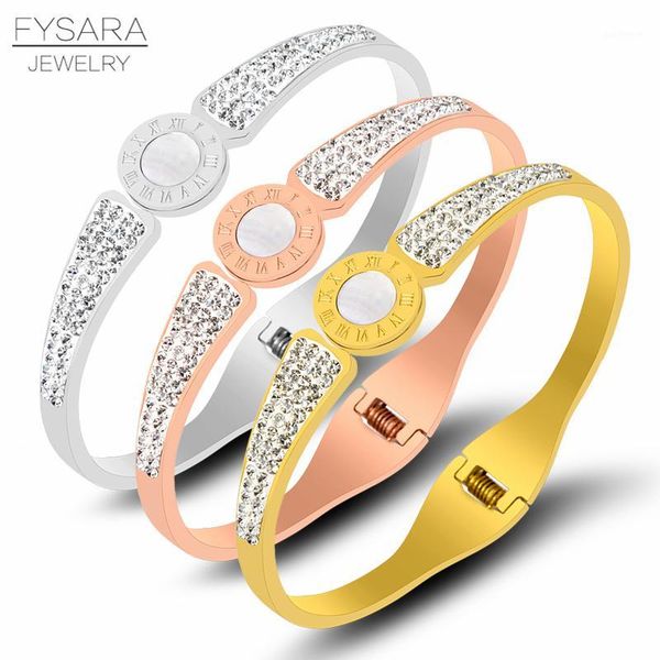 

fysara white shell jewelry roman numeral & bangle for women paved mirco cz stone crystals bangle1, Black