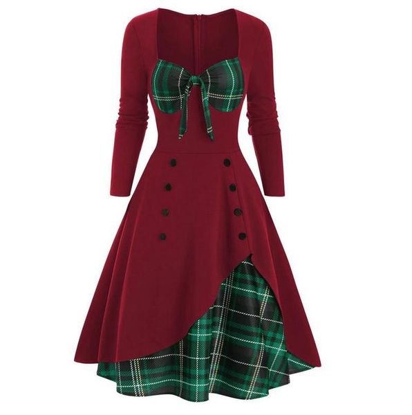 

women long sleeve lattice splicing pullover button fitted waist sweatshirt dress 2021 new cotton autumn women christmas casual, Black;gray