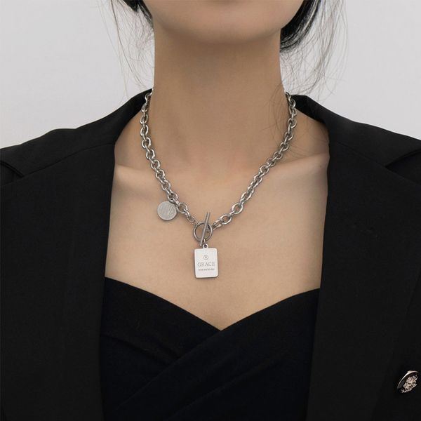 

fashion celebrities european and american hip hop coinnecklace multi-layer long necklace coin ball simple cold wind stainless steel pendant, Silver