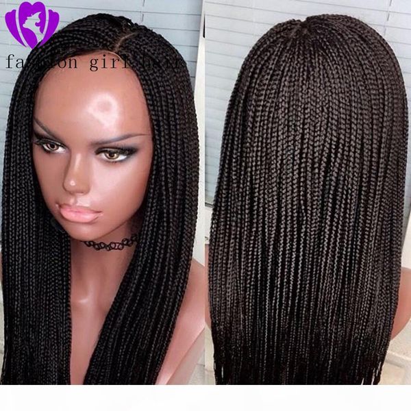

2020 fashon style long black hair braided box braids wig heat resistant synthetic lace front wigs for women 13x4 fiber cosplay lace wig, Black;brown