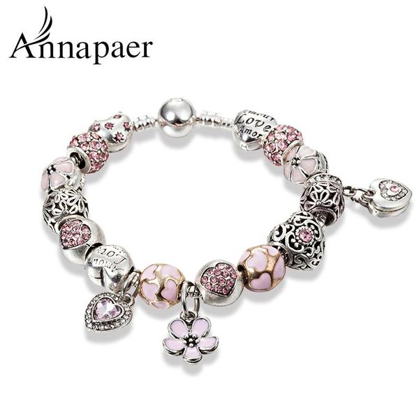 

charm bracelets annapaer de moda 2021 stylish heart & bangles with beads diy bracelet for women jewelry gift drop, Golden;silver