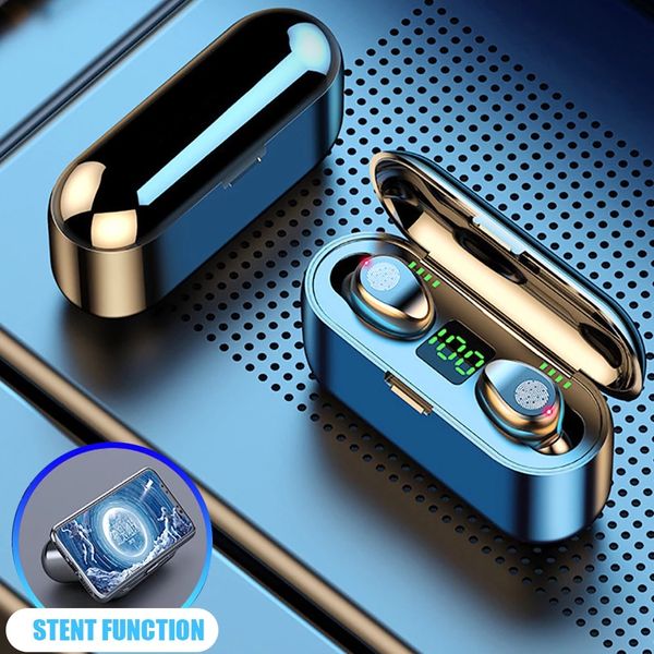

wireless earphone bluetooth v5.0 f9 tws headphone led display with 2000mah power bank headset with microphone