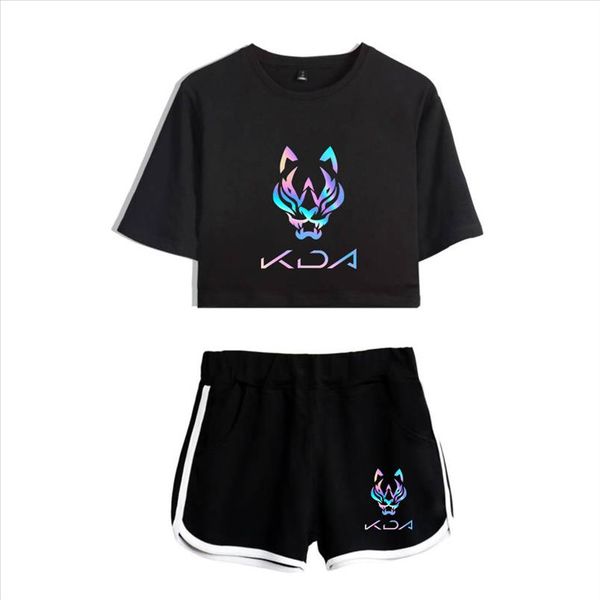 

kda the baddest game two piece sets summer women shorts and short sleeve t shirt harajuku casual women summer sets, Gray
