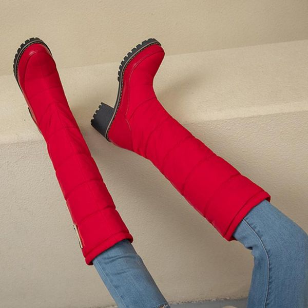 

boots fanyuan size 33-43 female down winter warm fur mid calf women chunky high heels metal decoration shoes woman, Black