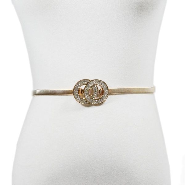 

тонкая талия цепи мода дикого rhinestone инкрустированных двойное кольцо пряжка металл эластичного пояс цепь дама весна пояс для женщин плат, Black;brown