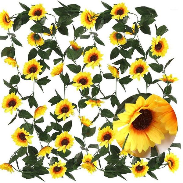 

artificial sunflower garland 4pcs sunflower vine with green leaves sunflowers garland for party garden home decoration1
