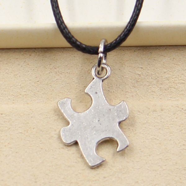 

fashion jigsaw puzzle piece autism awareness necklace pendant women jewelry black leather punk choker leather necklace gift cr2f, Silver