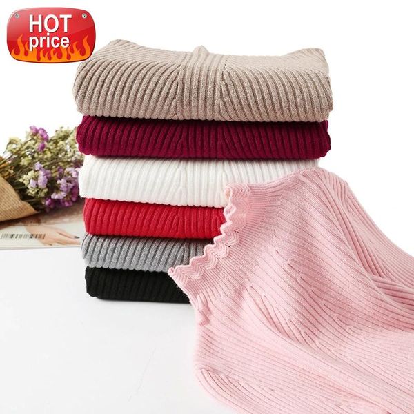 

Turtleneck Long Sleeve Solid Color Sweater Women Fashion Casual Jacquard Petal Sleeves Slim Knit Jumpers Pullover Spring Autumn #gJ1d, White