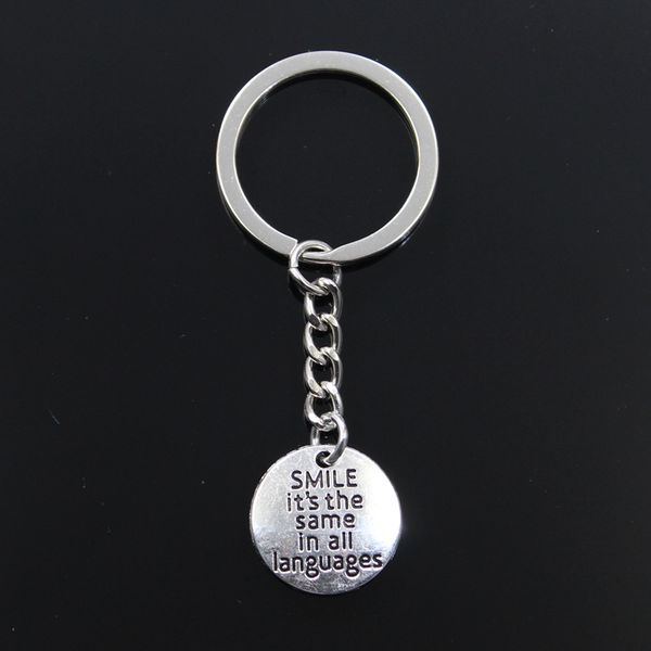 

fashion keychain 20x20mm smile it's the same in all languages pendants diy men jewelry car key chain ring holder souvenir gift, Silver