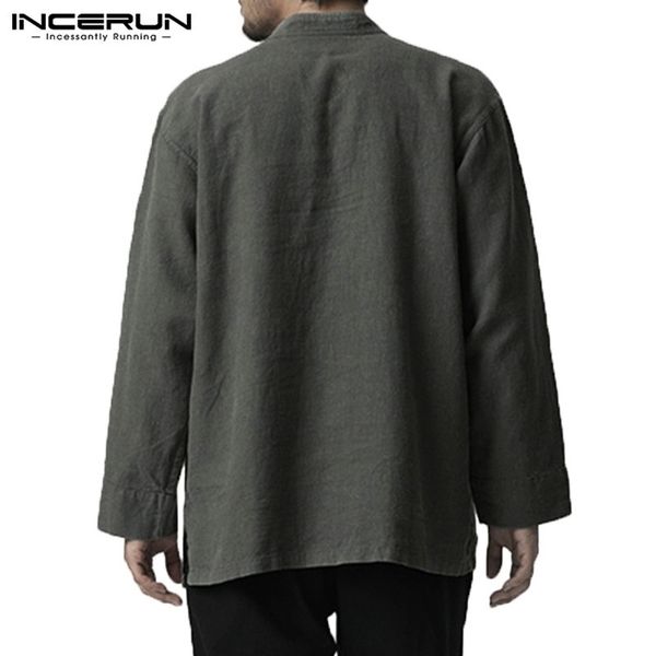 

incerun mens shirt retro long sleeve v-neck cotton linen men autumn plus size chinese style loose casual shirts camisa y200408, White;black