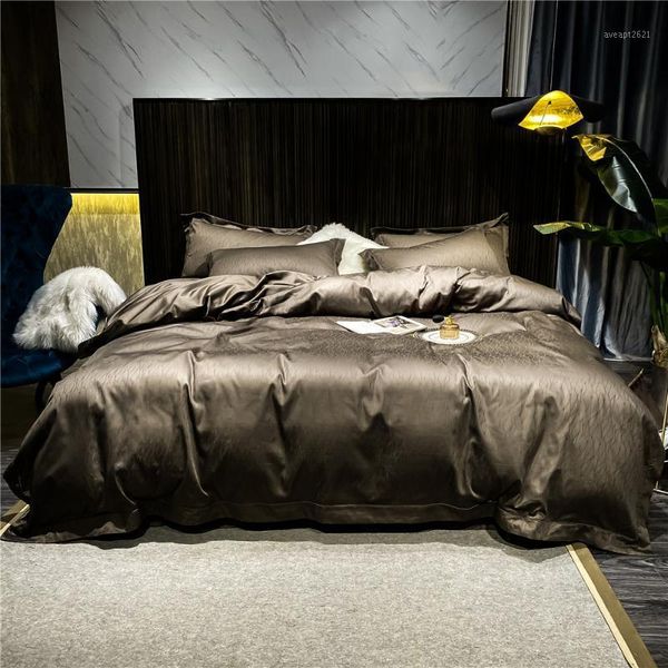 

4pcs luxury bedding set jacquard duvet cover bed sheet pillowcases dark color home bed linen cotton egypt sateen bedclothes king1