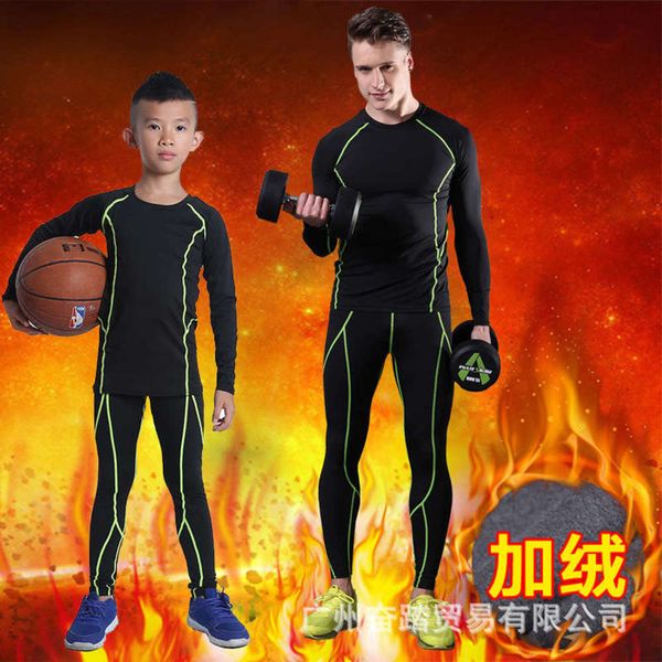 

and winter men's fitness suit autumn long sleeve plush tights elastic sports basketball football bottom warm quick drying clothes, Gray