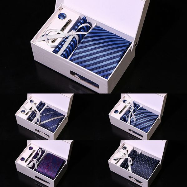 

bqhd 6pcs 100 new pattern striped paisley jacquard lot box woven% silk men's tie necktie gz825925, Black;blue