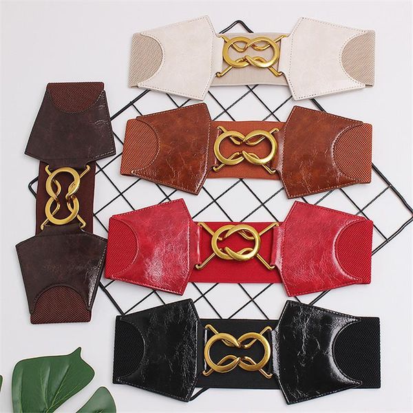 

leather cummerbund for women waist belt female double buckle belt fashion ladies belts waistband elastic strap1, Black;brown
