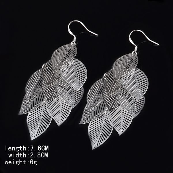 

silver hollow shiny earrings female leaf earrings fashion wedding holiday jewelry, Golden;silver