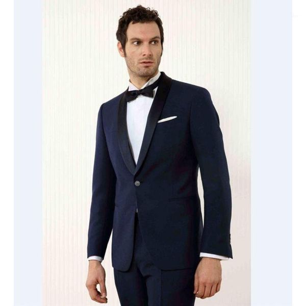 

custom made groomsmen shawl black lapel groom tuxedos navy blue mens suits wedding man (jacket+pants)1, White;black