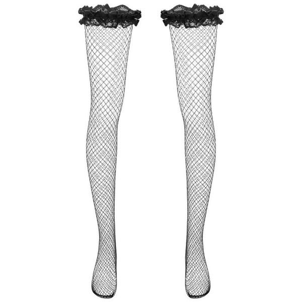 

hold-ups lace thigh high stocking mens summer over knee socks fishnet thigh high stockings sissy club party tight socks, Black