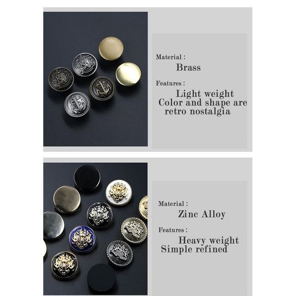 

6 pieces retro metal golden button for clothing anchor brand buttons gold jeans sewing accessories 18mm 20mm 2m 25mm bbyqbi, Blike;white