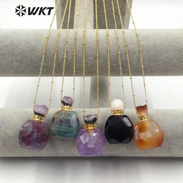 

pendant necklaces wt-n1176 perfume bottle necklace natural stone druzy lids with gold electroplated chain, Silver