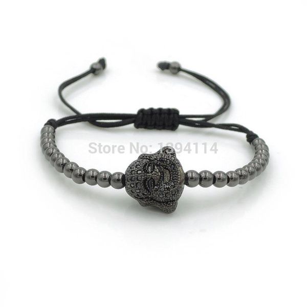 

charm bracelets 14*16*10mm micro pave cz happy buddha beads & 4mm round braided macrame bracelet jewelry, Golden;silver