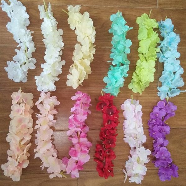 

factory price silk new arrival flower elegant artificial hydangea vine home wall hanging wisteria garland 14 colors avai