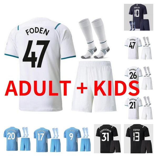 

2021 2022 de bruyne grealish soccer jerseys kids kit 21 22 maillot g. jesus sterling ferran bernardo rúben foden laporte football shirts uni, Black;yellow