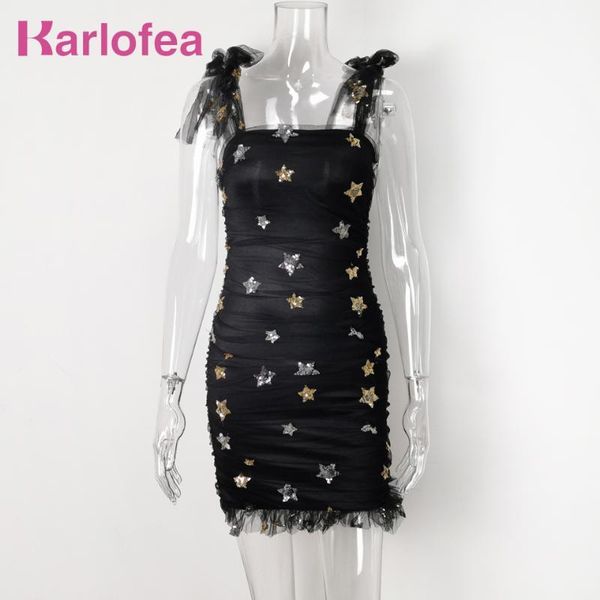 

karlofea new celebrity party dress sweet star sequin embellished ruched dress chic tie shoulder elegant wedding outfits vestidos1, Black;gray