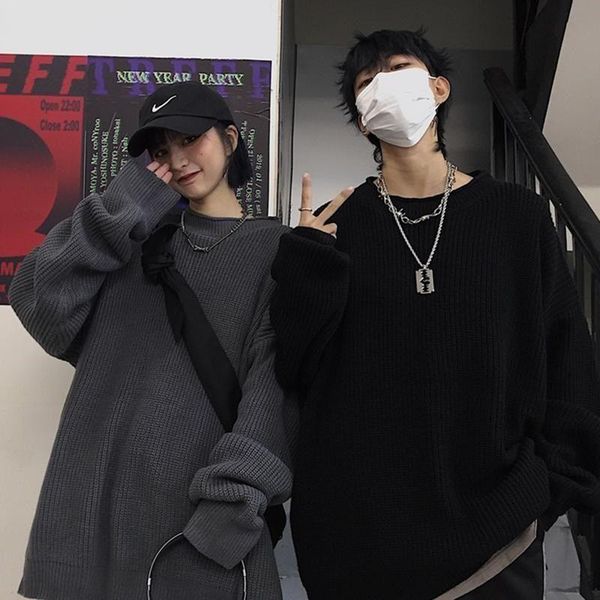 

winter solid color sweater men's hong kong style, White;black