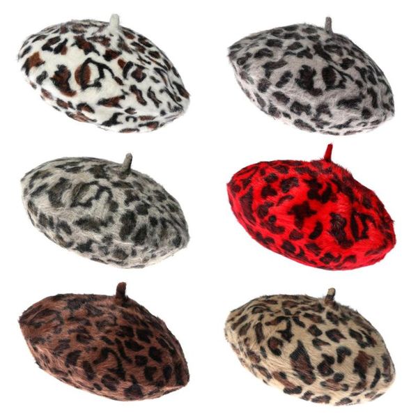 

leopard print berets for women winter warm french style beanie hat vintage fashion beret 2021new daily wear streetwear 56-58 cm, Blue;gray
