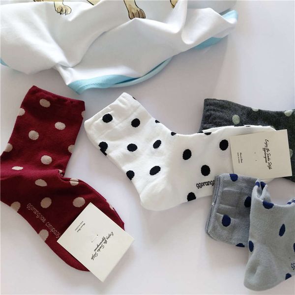 

women's fashion polka dot middle tube cotton children's socks, Black;white