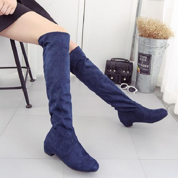 

autumn winter thigh high long boots women low heels slip on ladies shoes over the knee boots zapatos mujer plus size1, Black