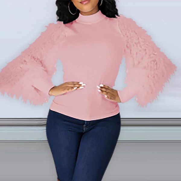 

women's sweaters 2021 fashion winter trending mock neck feather fluffy long sleeve ladies kawaii plus size sweater women and bloues, White;black