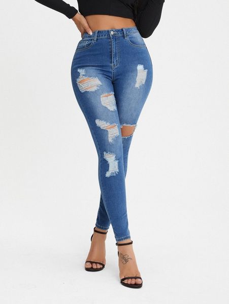 

sxy curvy high-rise distressed skinny jeans p3j4#, Blue